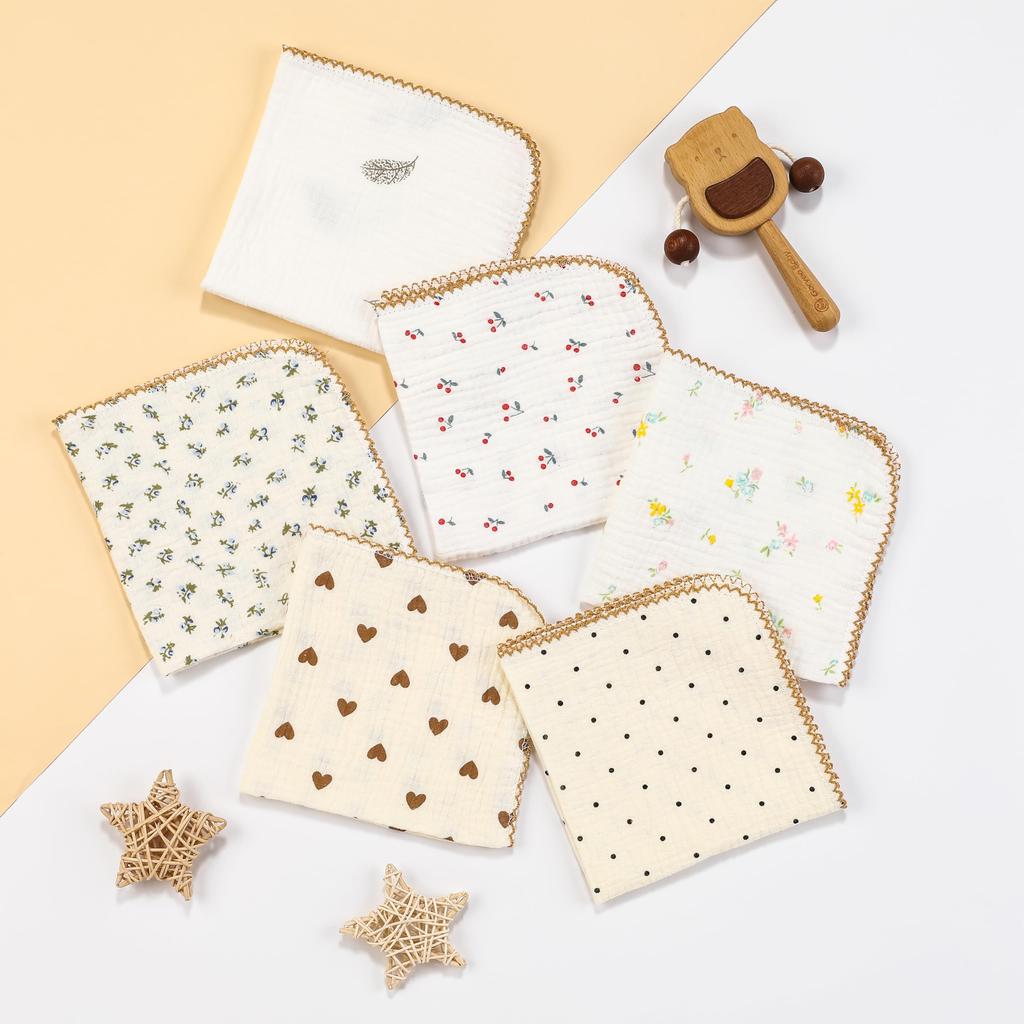 Gauze Gauze Baby Bibs Gauze of 12 with Floral Handkerchiefs, Towels, - 2-Ply Handkerchiefs, 100% Cotton, 3030cm (Pack Fleece, Print)