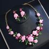 French Gentle Pink Rose Flower Pearl Necklace Earrings Set Mori Fresh Bridal Dress Accessories Women's 2026