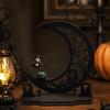 Halloween Magnetic Swinging Wooden Tabletop Decoration With, Witch and Pumpkin Moon Design
