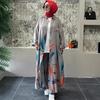 2024 Middle Eastern Fashion: Women's Print Long Cardigan & Wide-Leg Pants Two-Piece Set