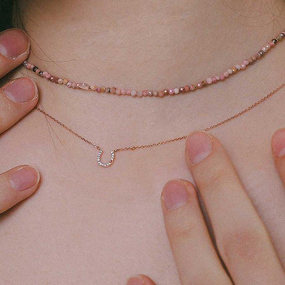 J.Lauren Rose Gold Mini Cubic Horseshoe Silver Necklace N01162