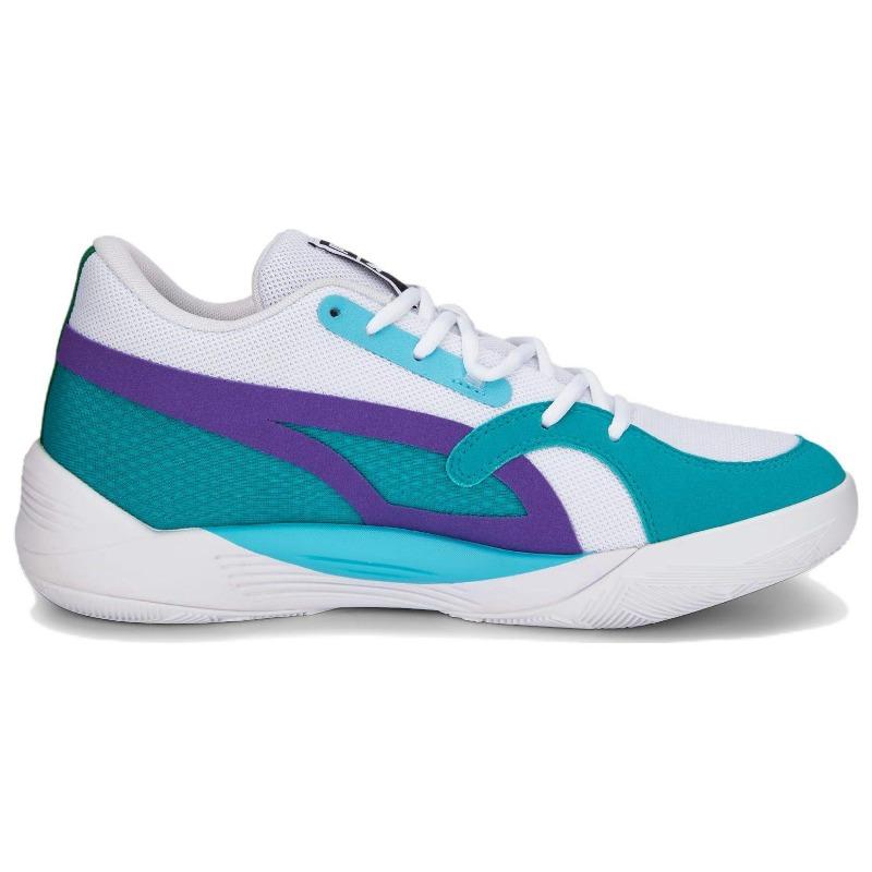 PUMA Men's White Blue TRC Blaze Court Low Top Basketball Shoes 376582-17