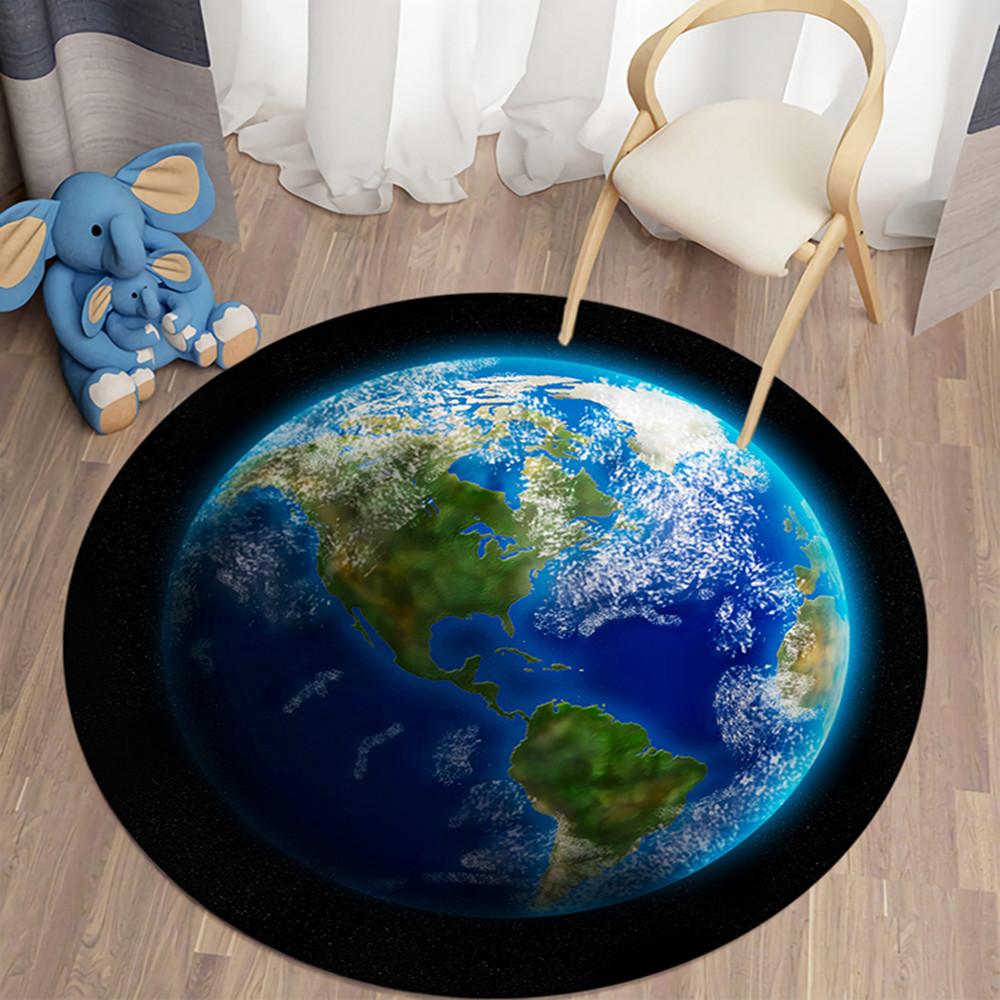 Round Galaxy Space Rug Kids Room Play Area Rug Soft Kids Bedroom Game Mat Cozy Home Rug