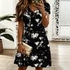 Ladies V Neck Vintage Sunflower Print Plus Size Summer Loose Dress