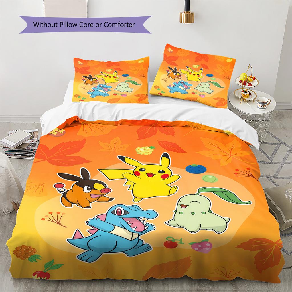 Pokémon Original Cute Partners Bedding Set, 1 Duvet Cover & 2 Pillowcases, Cozy Home Use, Great Gift for Pokémon Fans