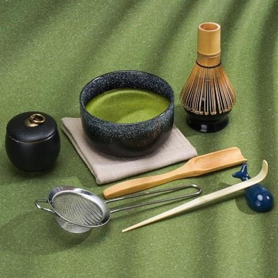 Matcha set tea ceremony 9-piece bowl whisk stand bamboo scoop (chasaku) traditional (chasen) stainless steel sieve.