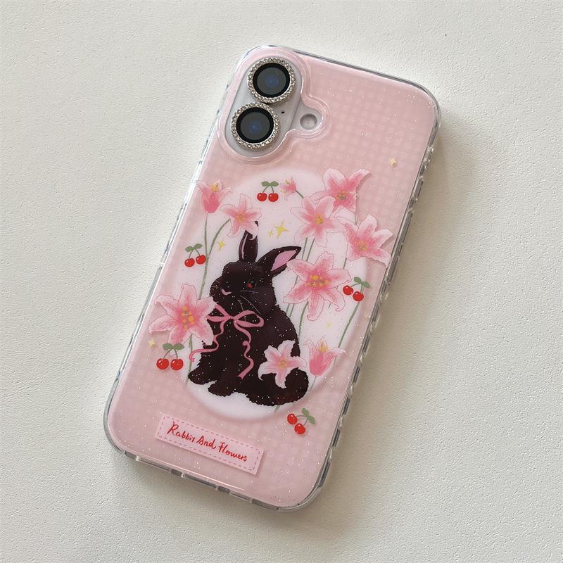 

Pink Lily Rabbit iPhone 17 Pro Max Case - Double Layer Hard Cover iPhone 16
