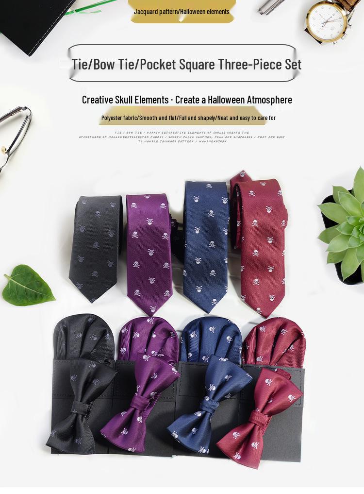 Unisex Skull Jacquard Tie - Halloween Party & Cosplay Accessory, 6cm
