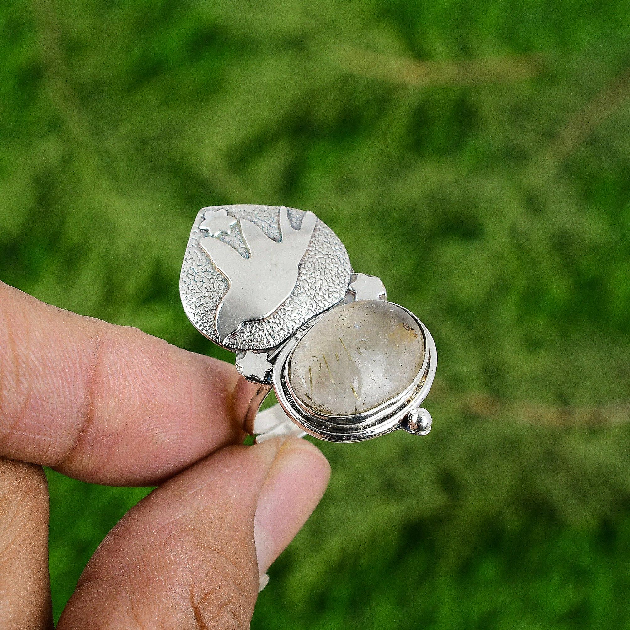 

Сделка ко Дню женщин Золотистый рутил Драгоценный камень 925 Стерлинговое серебро Кольцо-заявление с птицей Adjustable