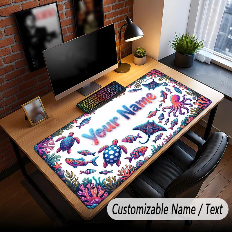 Fish Ocean Theme Custom Mouse Pad Personalized With Name Text Customized Desk Mat For Office Home Decor