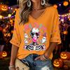 Women's V-Neck Three-Quarter Sleeve Halloween Print Top Blouse for Casual Fall Outfit