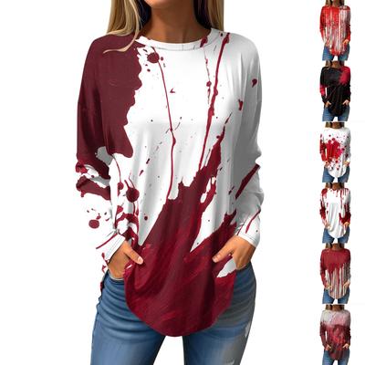 Moda Feminina Solta Gola Redonda Estampada Halloween Manga Comprida Camiseta Top Pulôver