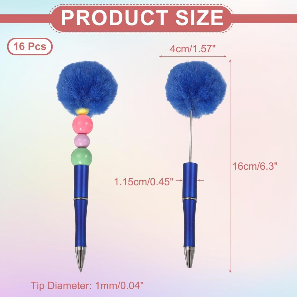 PATIKIL Pom Pom Ballpoint Fluffy Ballpoint Cute Plastic Bead DIY Gift Stationery Pens, Pens, Pens, - 16-Pack (Dark Blue)
