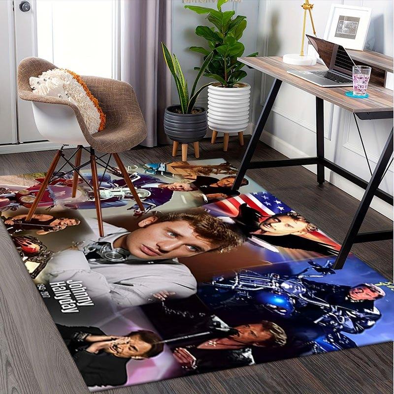 Johnny Hallyday Tribute Poster CollageOffice Mat Perfect for Home Decor Office Desk Chair Rugs Chair Carpet for office Polyester Chair Mat G
