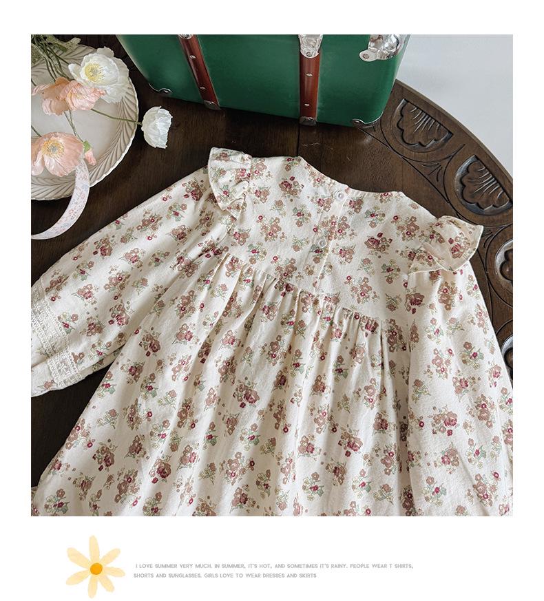 2026 Autumn French Floral Embroidered Girls' Princess Dress with Ruffle Long Sleeves