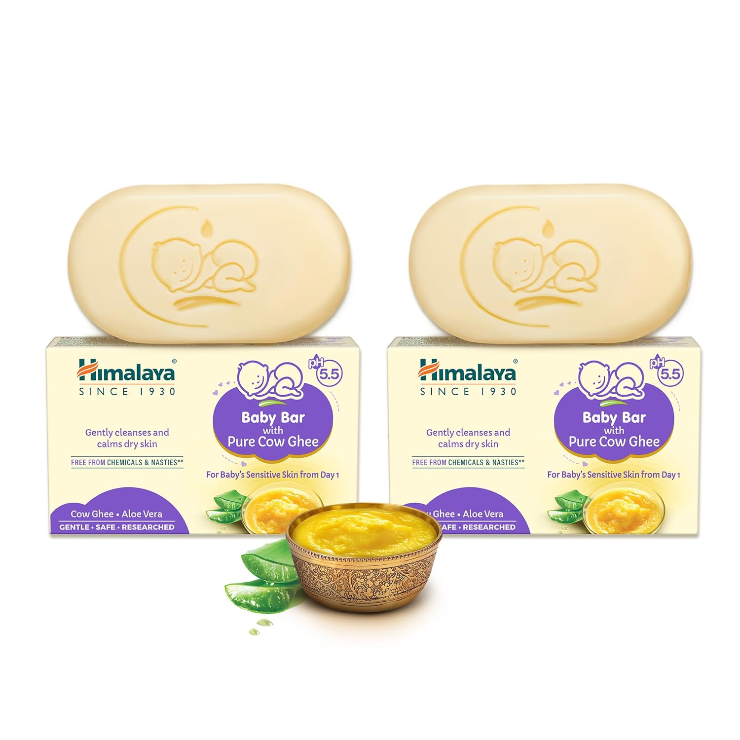 

Himalaya 2 x Baby Bar With Pure Cow Ghee 125G Gentle Soap-Free Cleanser For Sensitive Skin