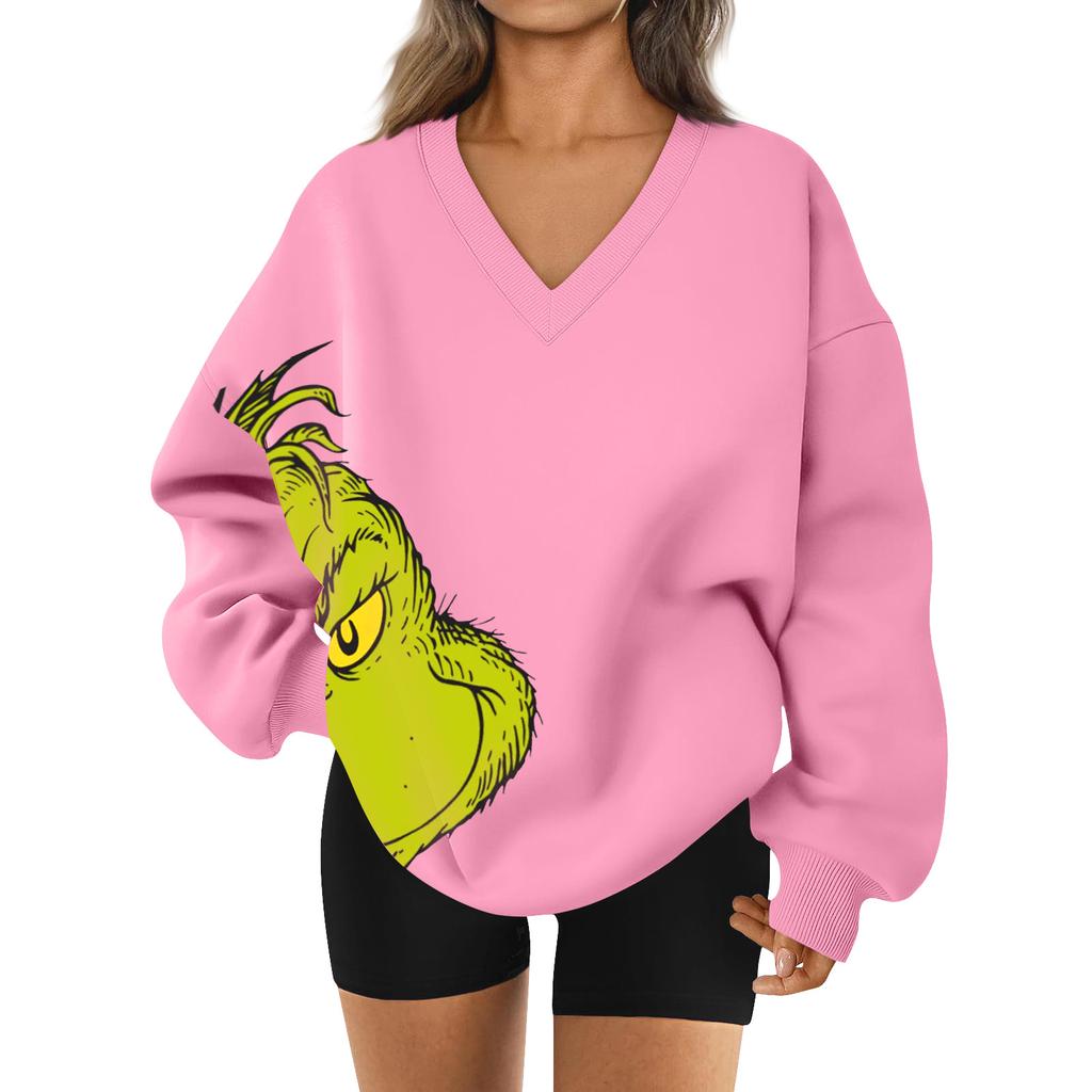 Women's Loose And Comfortable Letter V-neck Sportswear Long-sleeved Sweatshirt Daily Matching Clothes