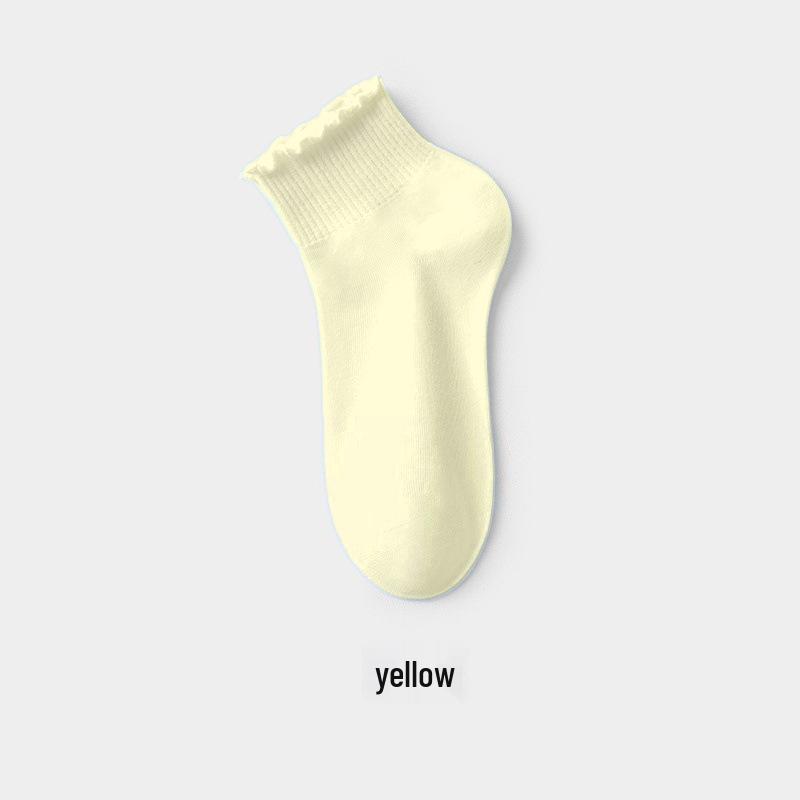 10A Antibacterial & Deodorant Women's Summer Thin Cotton Socks with Lace Ruffle - Solid Color, Breathable, Short Length