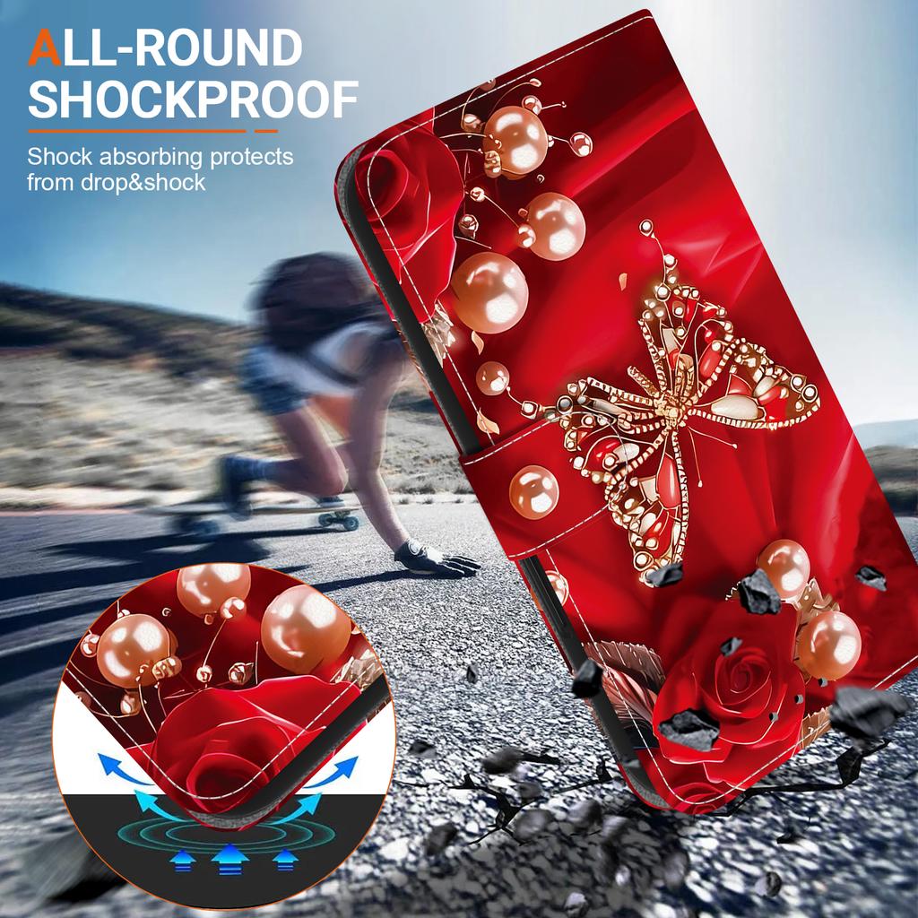 Handgefertigte PU-Leder-Flip-Hülle für Samsung Galaxy A12 5G Rutschfeste Stoßfeste Hülle mit Handschlaufe & Herz/Rose Katze Designs