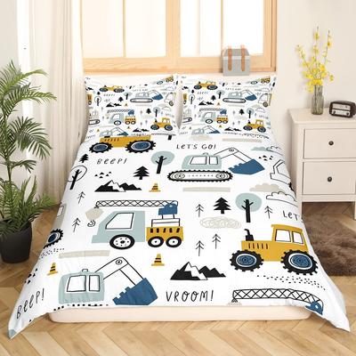 Construction Vehicle Duvet Cover Tractor Excavator Bedding Set Children Boy Bedroom Three-Piece Set