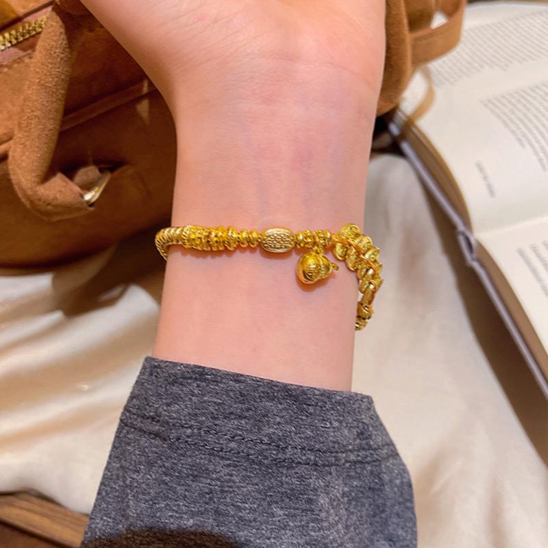 Brushed Gourd Coin Pendant Bracelet for Women Exquisite Retro Gold-Color Bead Bracelet Chinese Style Versatile Jewelry Gift 2025