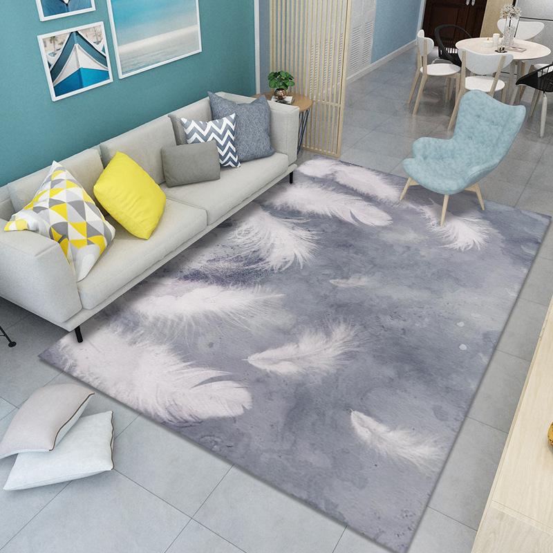WTEMPO Feather Print Carpet Living Room Large Area Anti-Slip Carpet Bedroom Room Bedside Blanket Home