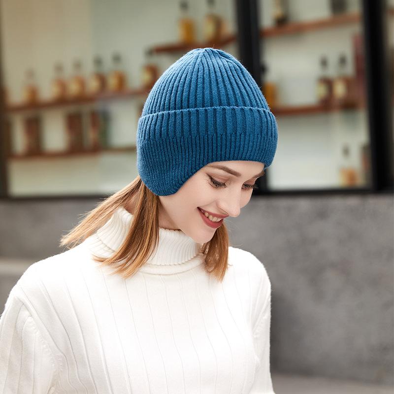 Outdoor Knitted Hat for Men - Thickened Warm Earflap Beanie Women's Face-Slimming Knitted Beanie