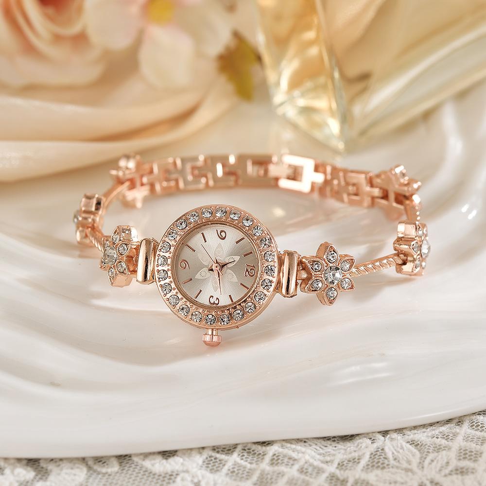 Steel Belt Full Drill Small Round Head Dial Watch Small Thin Belt High Value Digital Face Bracelet Watch