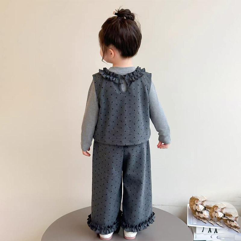 0-5-year-old girls' Long sleeved 3-piece set, Girls' round neck lace vest, Casual pants set, Cute clothes