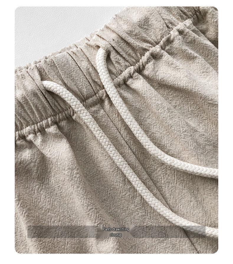 Women's High Waist Cotton Linen Drawstring Pants - Floor-Length, Breathable, Casual, Slimming Straight Leg Trousers for Summer.