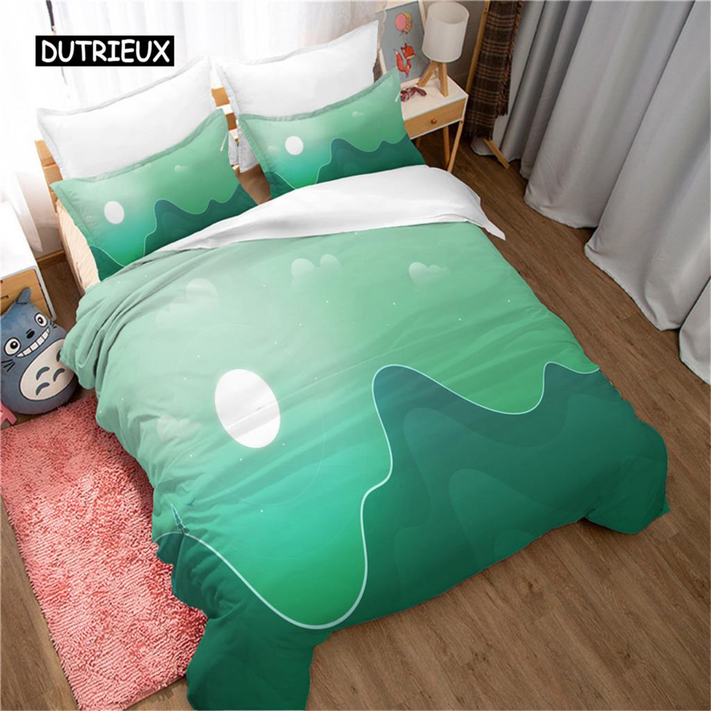 Bettbezug-Set mit Bergmotiv, Wald und helles Mondlicht, Elchlandschaft, Bergbettwäsche-Set, Kingsize, weicher Bettbezug aus Polyester