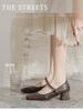875-2 Temperament retro small square head thick heel Mary Jane single shoes women's one-word buckle 2025 new versatile high heels