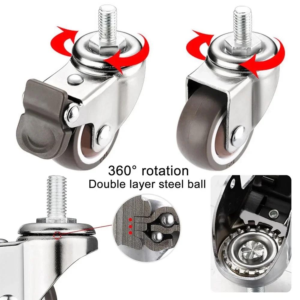 4PCS New 1.5" / 2" Wheel Threaded Stem Swivel Casters TPE Rubber Brakes Furniture Castor M10 M8 Rubber Castor for Baby Bed
