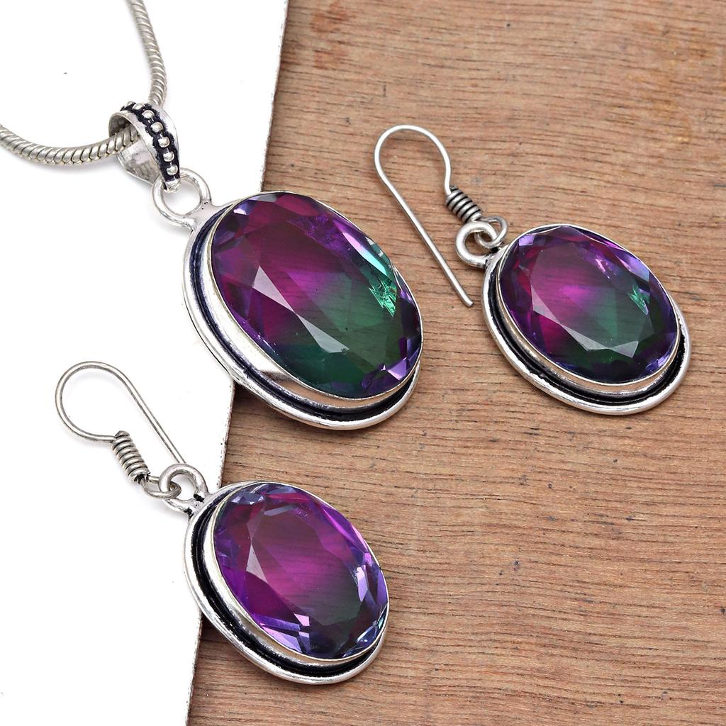 Tourmaline Set Gemstone Gift Wedding Party Bi-Color Pendant,Earring,Ring