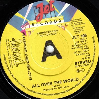 7inch Record ELECTRIC LIGHT ORCHESTRA - All Over The World JET195PROMO Jet Records 1980 UK Rock Used