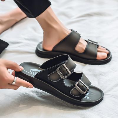 Herren Sommer Neu Leder Schnallenriemen Sandalen Weiche Sohle Atmungsaktiv Lässige Strand Pantoletten für Outdoor Walking Trendige Kleidung