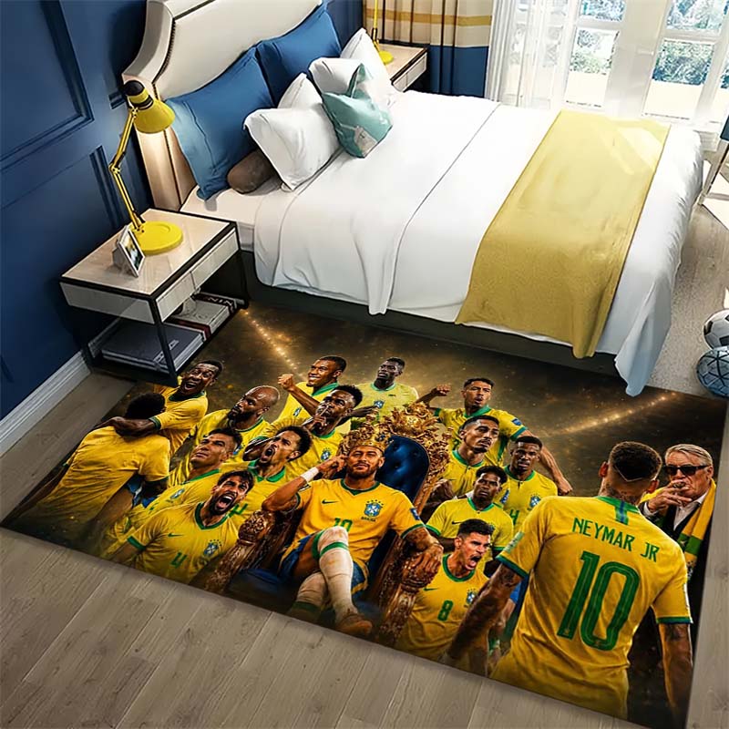 Brazil National Soccer Team Players Group Print Area Rug Football Fan Non‑Slip Rectangular Floor Mat Game Room Living Bedroom Home Decor Rug
