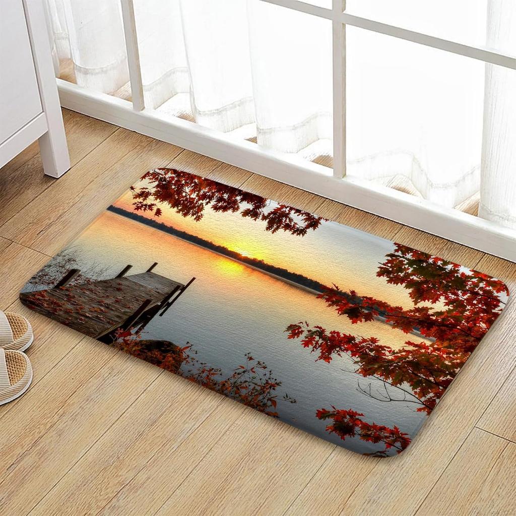 Fall Pumpkins Maple Leaf Autumn Harvest Thanksgiving Carpet Mat Rug Non Slip Home Decor for Bathroom Bedroom Kitchen Bathtub