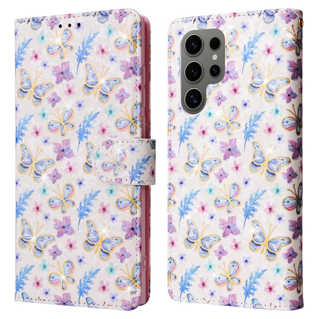 Etui na Samsunga Galaxy S25 Ultra Blokujące RFID Skórzany Pokrowiec na Telefon z Kwiatami