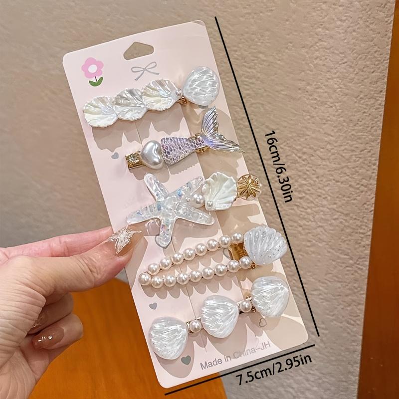 5pcs Shell Starfish Hair Clips Ocean Series Mermaid Hairpins Women Summer Beach Bang Clip Princess Barrette Hair Accessories
