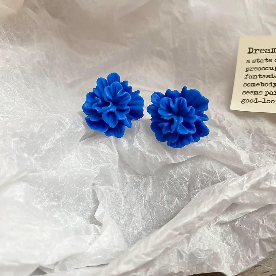 Pinkdudu Vintage Blue 3D Flower Stud Earrings Floral Drops Everyday Jewelry for Women PD2520