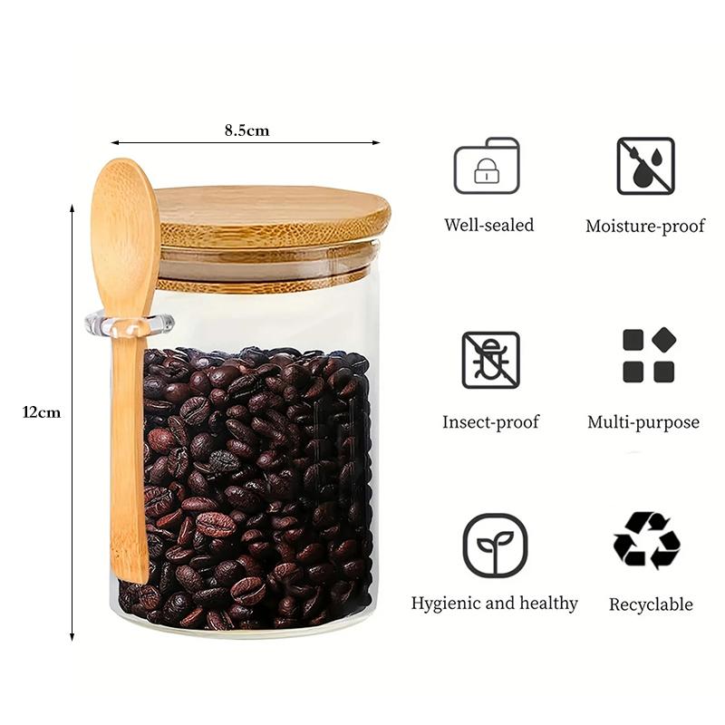 2Pcs Glass Jars Food Storage Container Spice Jars with Bamboo Lid Tea Coffee Sugar Storage Jars Small Canister for Kitchen 550ML