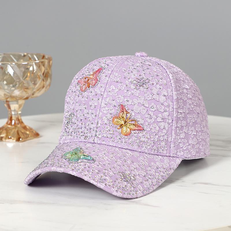 New hat comfortable breathable linen baseball cap butterfly diamond outdoor sunshade sun hat cap women