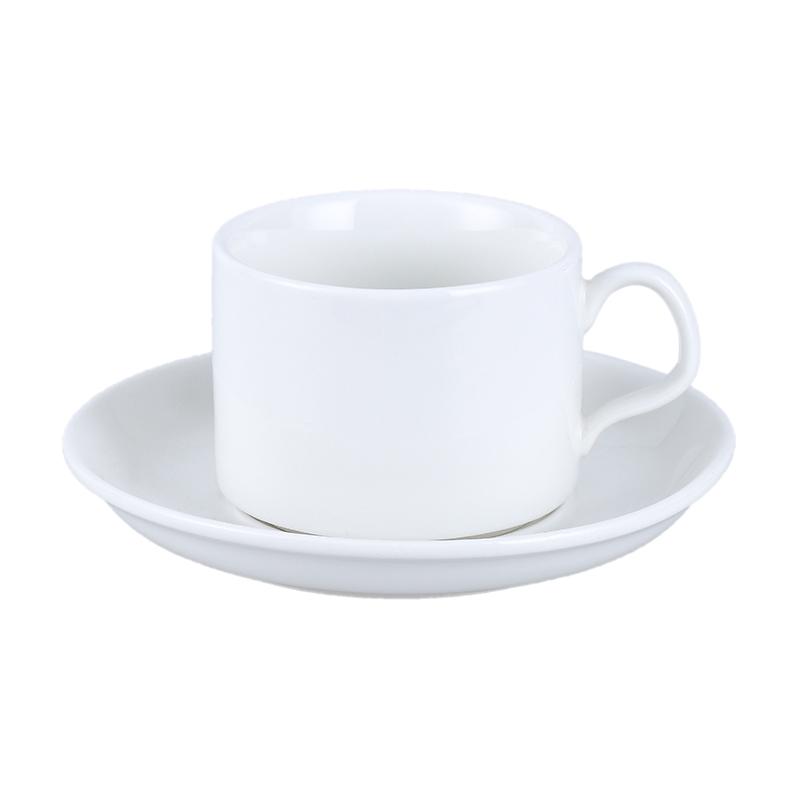European Latte Art Cappuccino Cup & Saucer Set - White Ceramic Tea/Coffee Cup for Hotel Guest Room