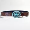 Boho Belt Rose Flower Carved Pattern Faux Turquoise Decor Vintage Western Belt Snap Button Imitation Leather Waistband