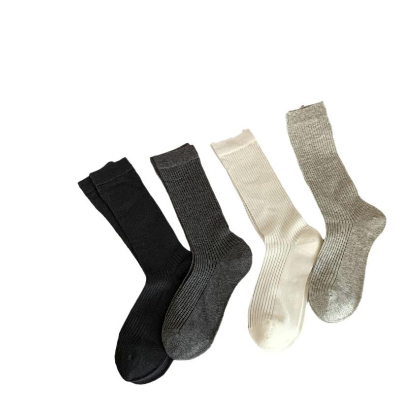Boneless Vertical Striped Black and White Mid-calf Socks, Anti-pilling and Breathable Couple's Trendy Socks
