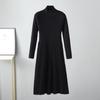 Women's Autumn Winter Plain Knitted Turtleneck Long Sleeve High Waist Sweater Dress