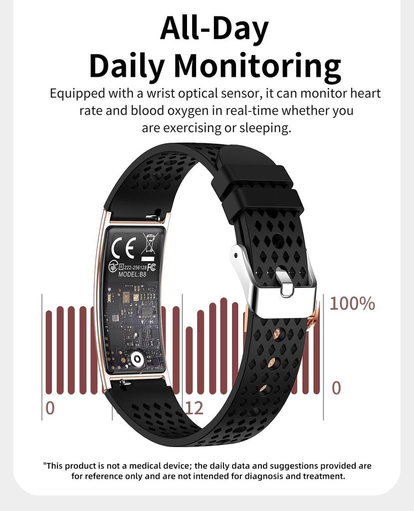 B8 Unisex Smart Bracelet: Luxurious, Waterproof, Monitors Heart Rate & Sleep.