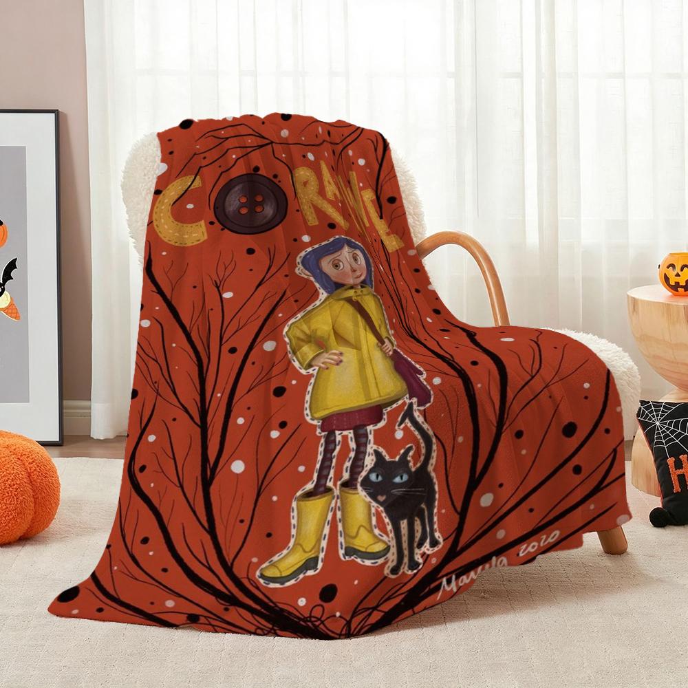 Mysterious Stop Motion Fantasy World Coraline Flannel Printed Blanket Thick Soft Fleece Blanket For Camping Travel Home Decor Holiday Gift