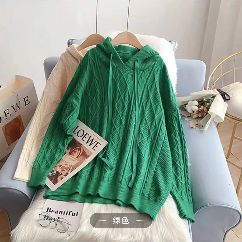 Kapuzenpullover mit verdrehten Streifen Damen Herbst und Winter Neue Mode Fauler Stil Lässiger Strickcardigan Lockere Damenbekleidung